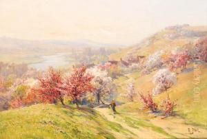 A Spring Landscape With Trees In Blossom