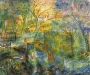 Spring In The Garden In Szentendre by Jeno Paizs Goebel