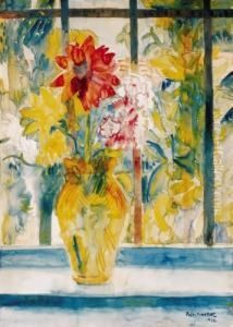 A Bunch Of Flowers In The Window by Jeno Paizs Goebel