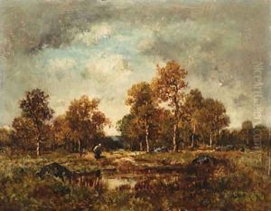 A Figure by a Pond by Narcisse-Virgile Diaz de la Pena