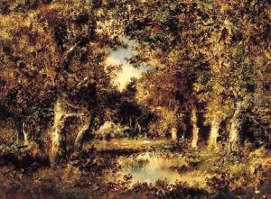 A pool in a wooded landscape by Narcisse-Virgile Diaz de la Pena