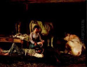 La Famiglia Nella Stalla by Pietro Pajetta