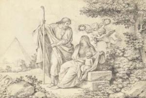 Le Repos De La Sainte Famille Pendant La Fuite En Egypte by Jacques-Augustin Pajou