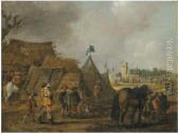 A Military Encampment With Cavaliers And Horses In The Foreground - view 1