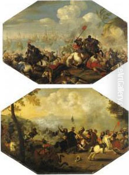 Battaglia Di Cavalleria, Con Battaglia Navale Sul Fondo - view 1
