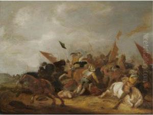 A Battle Scene In A Dune Landscape