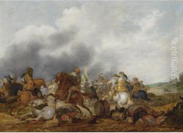 A Cavalry Battle Scene In An Open Field - view 1