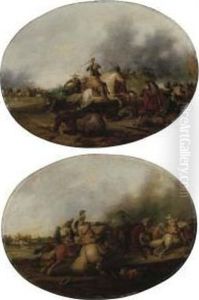 A Cavalry Skirmish With A Fallen Soldier; And A Cavalry Skirmishwith A Fallen Horse