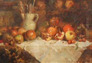 Natura Morta Con Frutta Ebrocca Con Pennelli