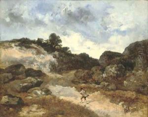 Avant l'orage, personnage sur le chemin rocheux de Jean-de-Paris