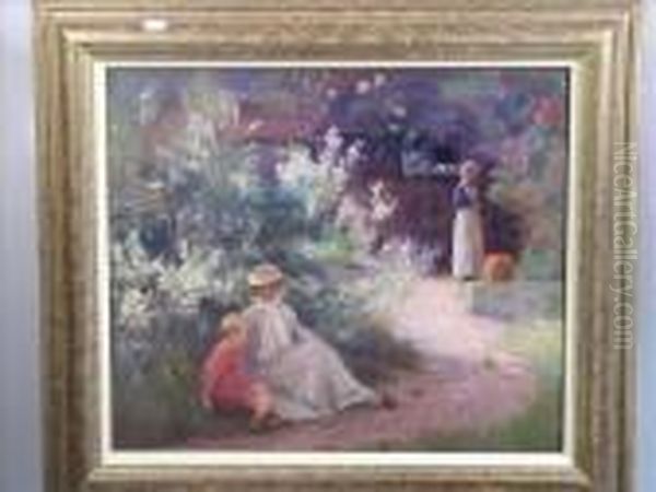 Lady With Her Young Son And Maid In The Garden - view 1