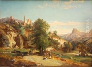 Paesaggio Con Paese E Pastori by Nicola Palizzi