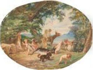 Putti E Animali Nel Paesaggio by Nicola Palizzi