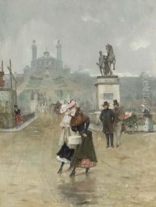 Ladies Crossing The Street by Joaquin Pallares y Allustante
