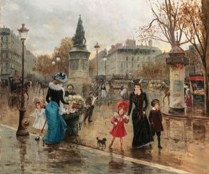 Une Place Animee A Paris by Joaquin Pallares y Allustante