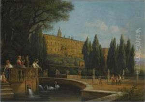 Tivoli, A View Of The Villa D'este by Gustaf-Wilhelm Palm