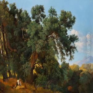 A Man And His Dog On The Fringes Of The Forest On A Summer's Day