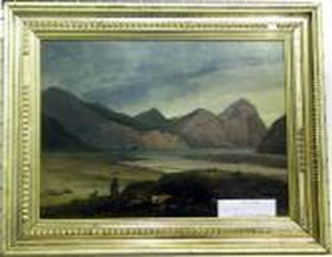 Norrlandskt Landskap Med Same Och Hund. by Gustaf-Wilhelm Palm