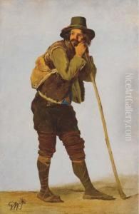 A Roman Shepherd Leaning On His Staff