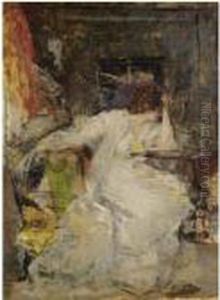 Woman In An Interior by Vicente Palmaroli Y Gonzalez