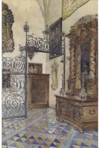 A Church Interior by Vicente Palmaroli Y Gonzalez