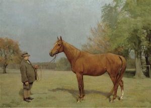 A Chestnut Hunter And Groom, In An Extensive Landscape by James Lynwood Palmer