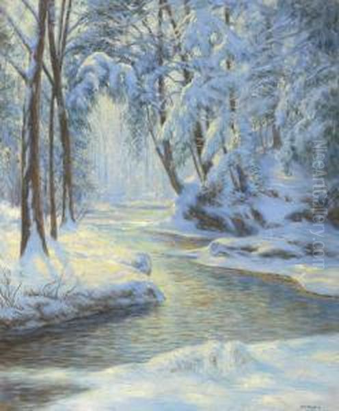 Snowy Landscape With Brook - view 1