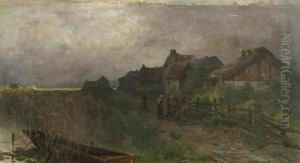 Uferlandschaft Mit Personen Auf Einem Weg Und Hausern by Charles Joh. Palmie