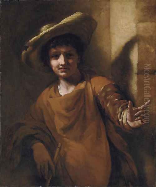 A young boy holding a flute - view 1