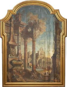 A Capriccio Landscape With Figures By Ruins In The Foreground by Pietro (Il Mirandolese) Paltronieri