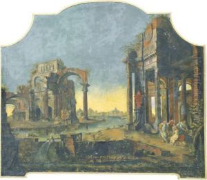 An Architectural Capriccio With Figures Among Ruins by Pietro (Il Mirandolese) Paltronieri