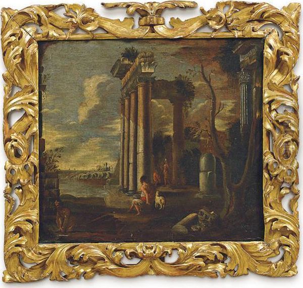 Capriccio Con Rovine E Figure Di Viandanti - view 1