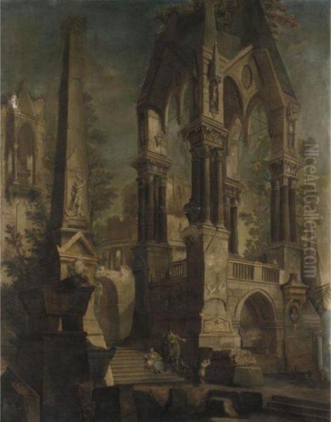Veduta Fantastica Con Tombe E Grande Monumento Goticheggiante - view 1