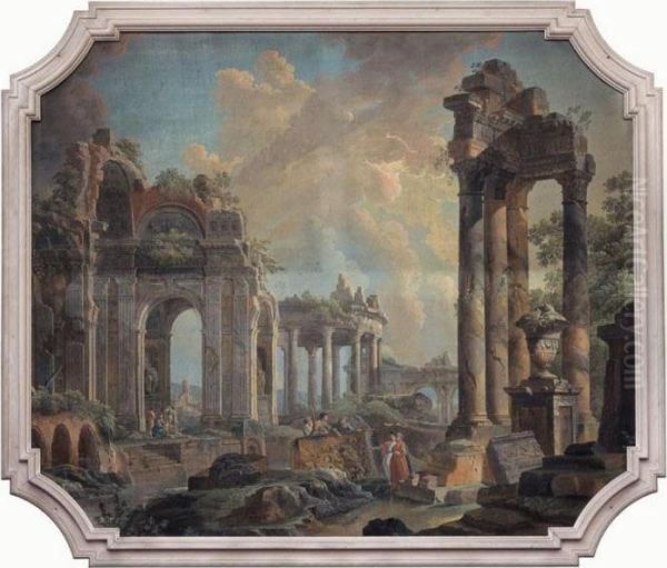 Paesaggio Con Rovine Architettoniche E Figure - view 1