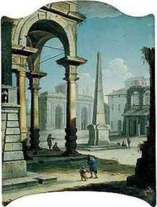 Architecutural Capriccio With A Figure Giving Alms To A Young Beggar In A Piazza