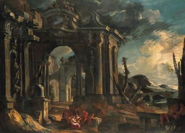 An Architectural Capriccio With Peasants - view 1