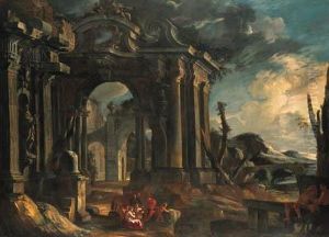 An Architectural Capriccio With Peasants by Pietro (Il Mirandolese) Paltronieri