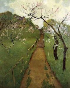 Spring Landscape with a Farmer and White Horse 1892 by Arthur Wesley Dow