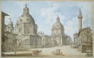 A View Of Rome With The Madonna
Di Loreto And The Santa Maria, With Traian's Column To The Right by Francesco Panini