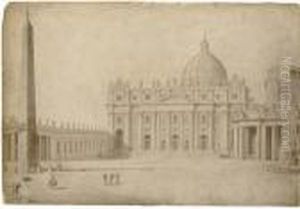 The Facade Of Saint Peter's, Rome, From The Piazza by Francesco Panini