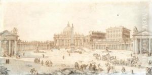 View Of The Cathedral And Square Of St. Peter's, Rome by Francesco Panini