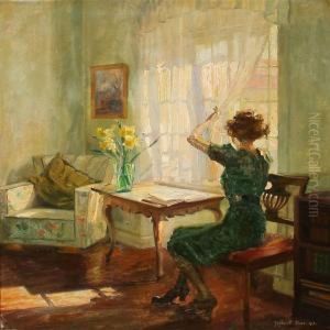 Interior With A Lady Looking Out At The Window by Robert Panitzsch