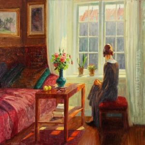 Interior With A Young Woman Sitting By A Window by Robert Panitzsch