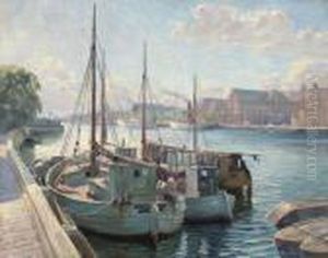 Boats Moored At A Quay, Copenhagen by Robert Panitzsch