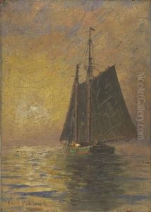 Gaff-rigged Boat At Sunset. Signed Lower Left Fred Pansing by Fred Pansing