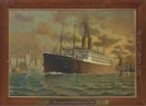 A Mammouth Hamburg-american
Liner; The Kaiserin Auguste Victoriaentering In New York Harbor by Fred Pansing