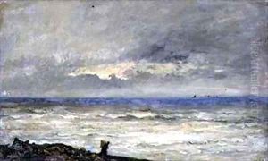 Seascape at Sunset with a Figure on the Shore by Karl Pierre Daubigny