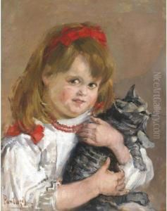 Little Girl With Her Cat by Pericles Pantazis