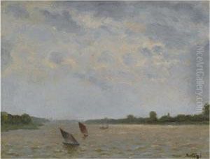 Barques Sur L'escaut (boats On The Scheldt River) by Pericles Pantazis