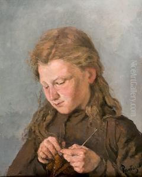 Girl Knitting/jeune Fille Au Tricot - view 1